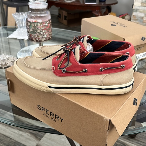 🏝️SPERRY TOPSIDERS (CUTTER 2-EYE MIX CREAM) 10.5 M WORN COUPLE TIMES GREAT COND - Picture 2 of 8